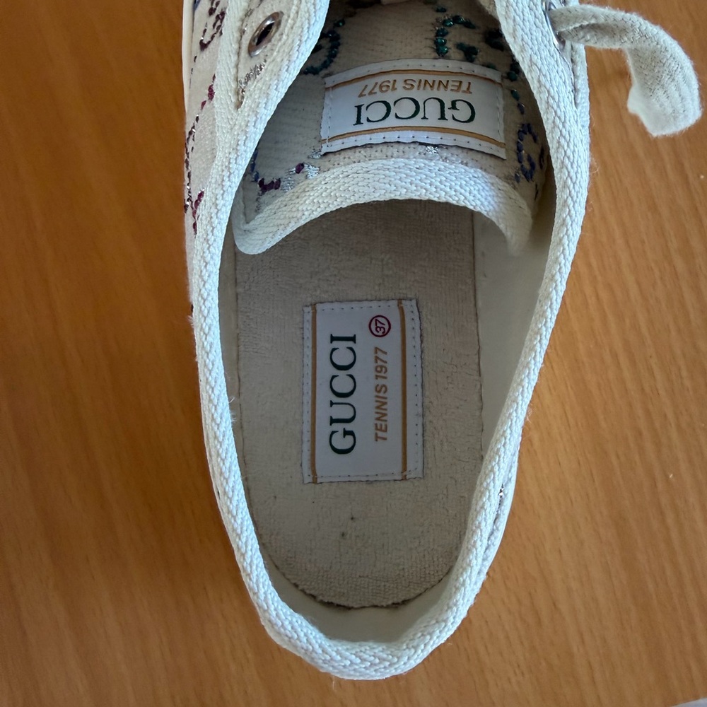 Gucci Women's Cream Sneakers with Multicolor Rhinestone GG Pattern - Picture 4 of 4